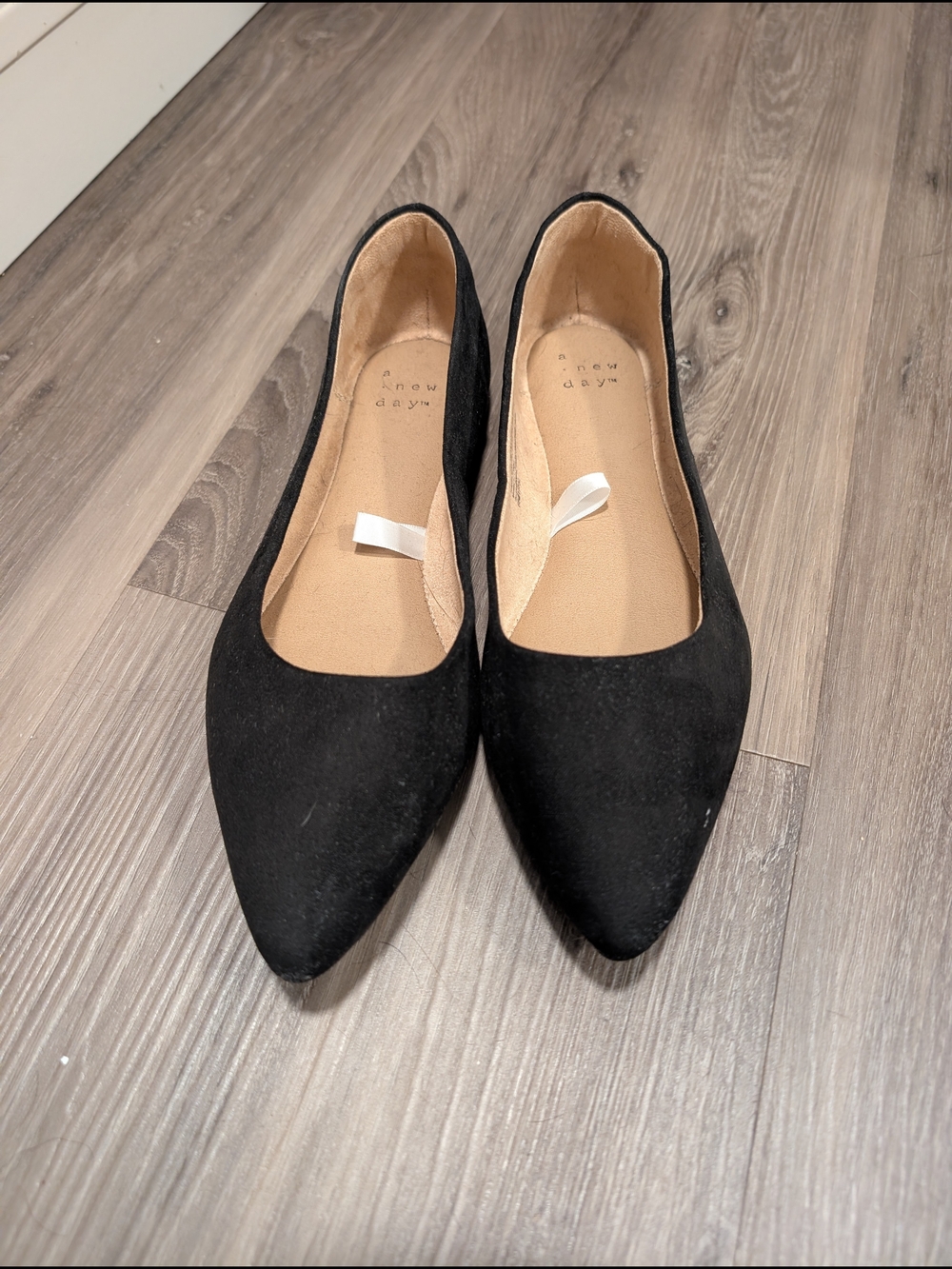 a new day Black Pointed Toe Suede-Look Ballet Flats